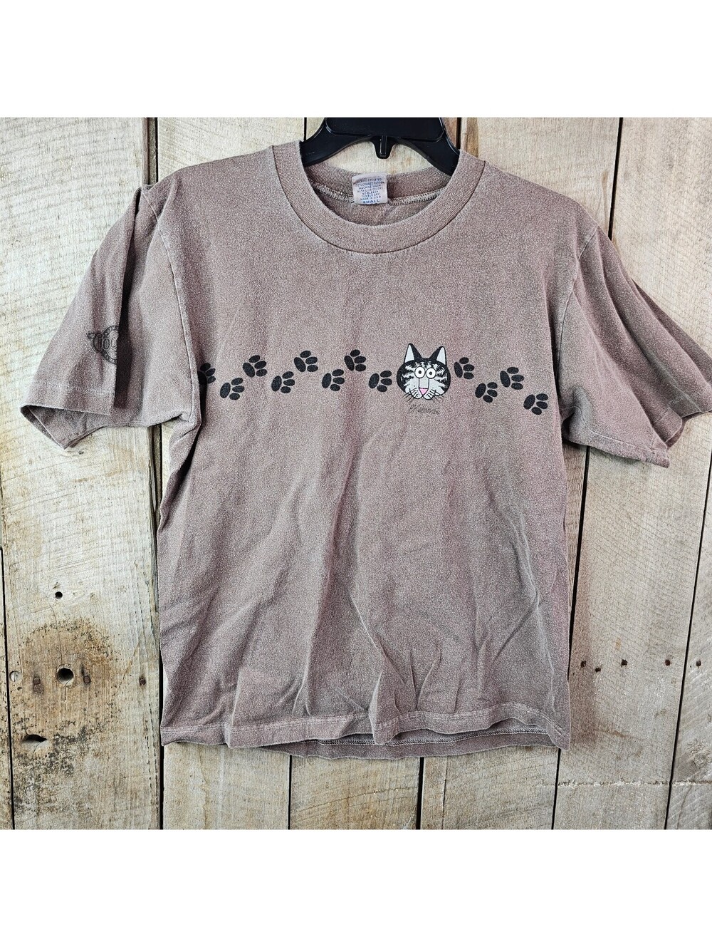 Vintage Crazy Shirts Hawaii Chocolate Dyed Cartoon Cat Paw Print T-Shirt Small